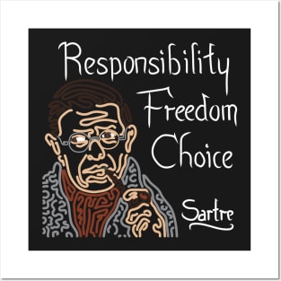 STYLIZED LINE ART SARTRE - RESPONSIBILITY FREEDOM CHOICE - neutral Posters and Art